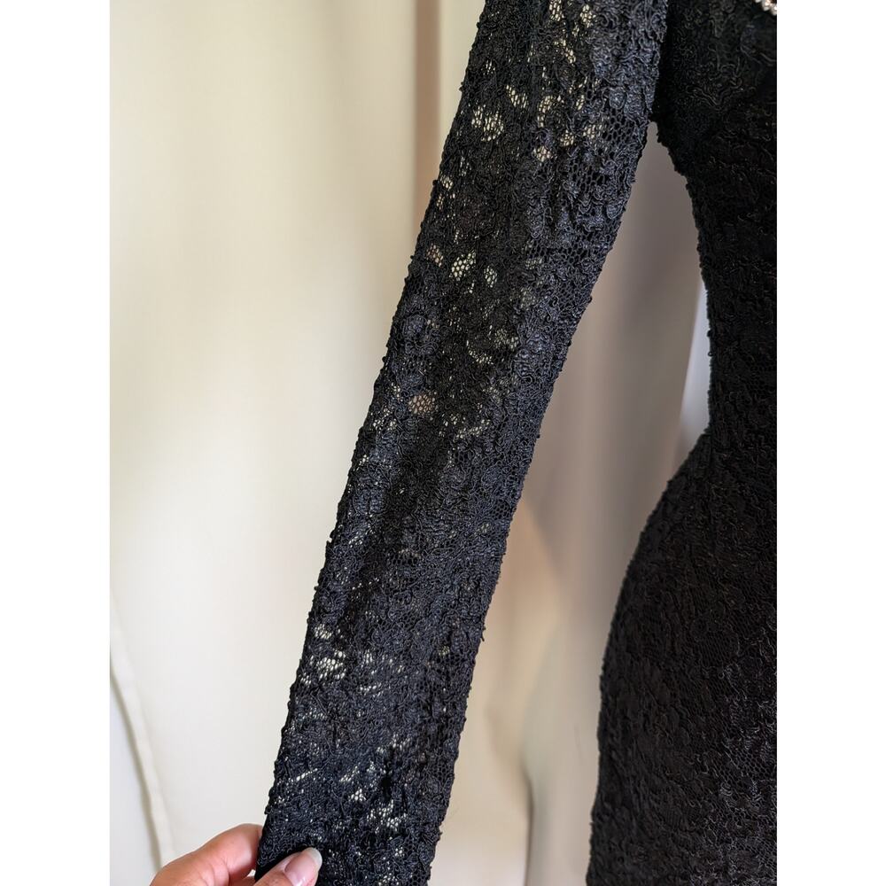 Vintage 80s Betsy & Adam Black Lace Beaded Cocktail Party Dress USA - Picture 15 of 16